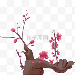鲜艳的花朵素材图片_卡通红色桃树免抠图