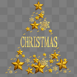 圣诞树装饰金色图片_金色五角星圣诞树装饰