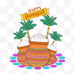 庞加尔图片_卡通甘蔗庞加尔节pongal传统插画