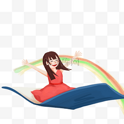 彩色的地毯图片_卡通女孩坐在地毯上免抠图