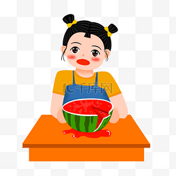 大暑字梯图片_女孩桌子上吃西瓜