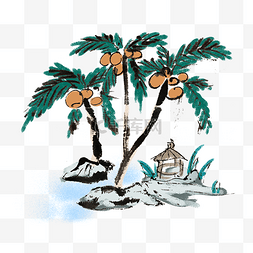 夏天椰子树水墨风手绘