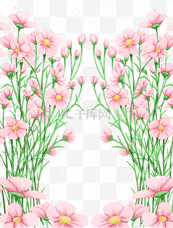 红玫瑰花海图片_春季桃花花朵花园花海四周边框