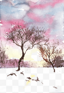 朝霞风景图片_清晨的雪地