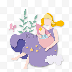 蓝色花装饰图片_母亲节裙子婴儿插画剪纸