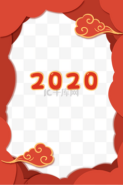 2020剪纸红色图片_2020年新年红色祥云剪纸边框