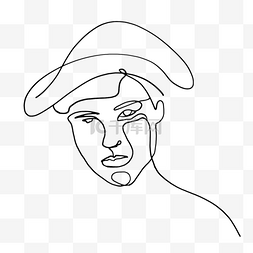 耳朵线条图片_卡通手绘线条女人戴帽子插画