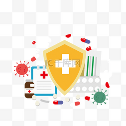 新型冠状病毒图图片_卡通手绘黄色药保护盾图