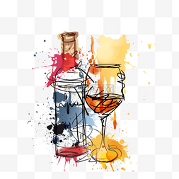 酒瓶酒杯手绘图片_手绘卡通红酒杯子简图