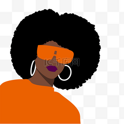 橙色时尚黑人妇女头像插画元素