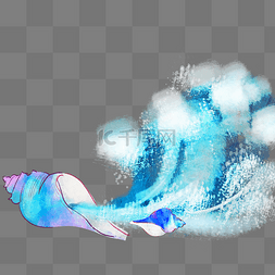 蓝色装饰水彩海螺海浪