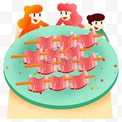 夏季烧烤肉串插画