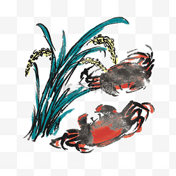 水墨螃蟹中国风手绘