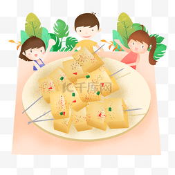夏季烧烤扁平插画烤鱼豆腐