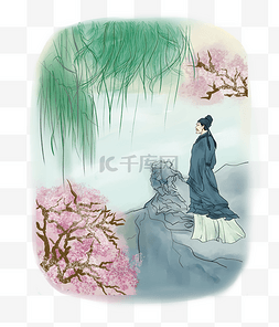 卡通古代手绘图片_中国风民间风景手绘装饰图