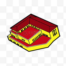 红色不规则建筑楼插图