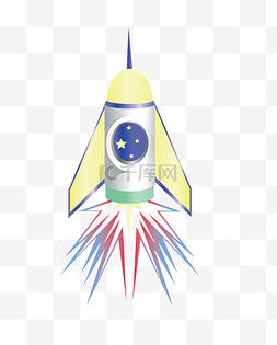 蓝黄色立体小火箭