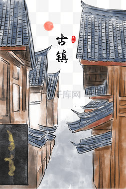 古典新中式家具图片_水彩风传统古镇