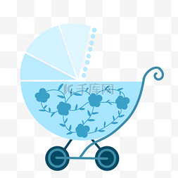 蓝色婴儿车图片_蓝色卡通婴儿车