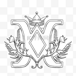 欧式徽章图片_黑白线稿素描古典浮雕菱形皇冠植
