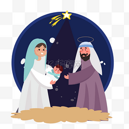 耶稣降临图片_圣诞节扁平风nativity scene圣诞树背