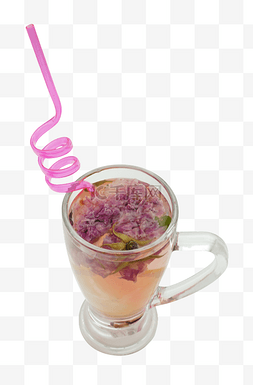 紫色吸管菊花饮品