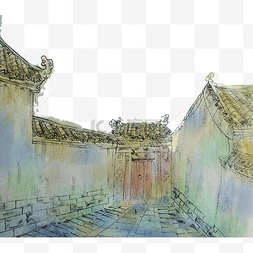古朴紫禁城水墨画素材