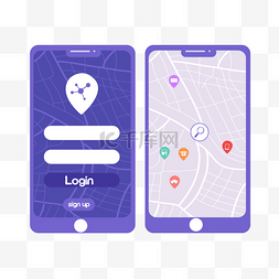 app插画图片_手绘卡通紫色手机位置app插画