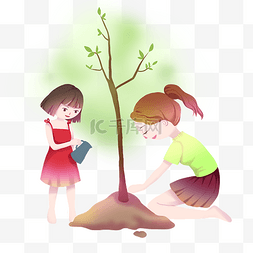 母亲节女儿和妈妈一起种树
