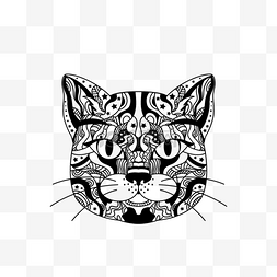 黑色线条手绘猫图片_zentangle风格创意猫咪头像