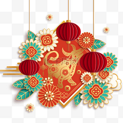 灯笼金色的图片_新年春节金色的牛吉祥