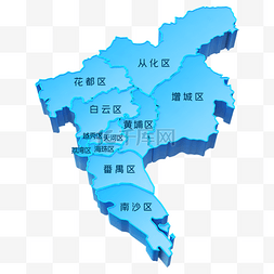 广州线稿图片_蓝色立体广州地图