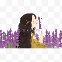 紫色薰衣草花丛中少女
