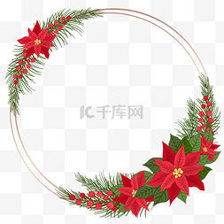圣诞节一品红植物花朵圆形边框