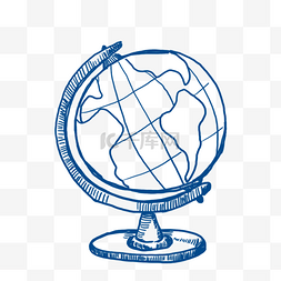 地球仪手绘图片_线描蓝色地球仪插画