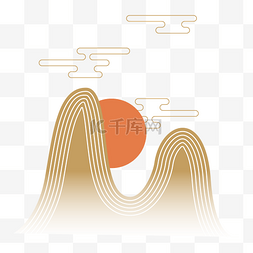 线条云山图片_中国风线条山和日出