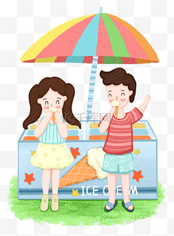 夏季遮阳伞图片_夏天在冰柜前吃雪糕PNG免抠图