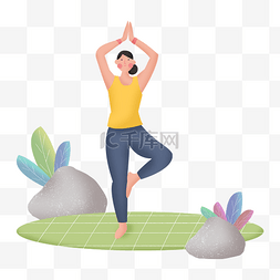 瑜伽户外图片_运动达人健身瑜伽女人植物石头