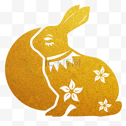 金色剪纸兔子图片_中秋节烫金剪纸月兔元素