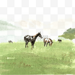 中国风手绘草图片_草地牧马