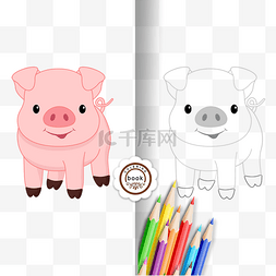 clipart图片_pig clipart black and white 猪涂色卡黑