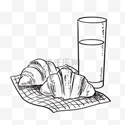 早餐牛奶面包图片_食物黑白线描线稿1