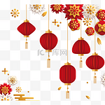 红梅花灯笼三维剪纸边框春节新年新春元旦