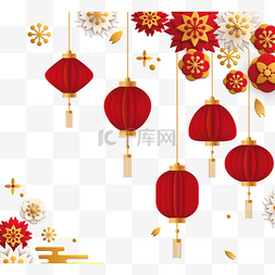 红梅花灯笼三维剪纸边框春节新年