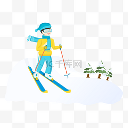 儿童滑雪雪景矢量图