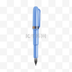 钢笔字迹图片_蓝色钢笔卡通插画