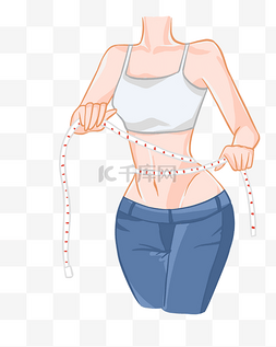塑身黑白线条图片_女性量腰围减肥卡通