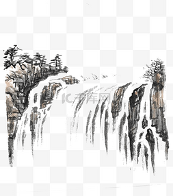 山水瀑布风景画图片_中国风水墨山水