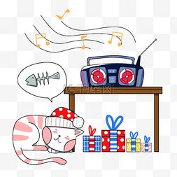 音乐盒子图片_手绘圣诞节音乐小猫咪