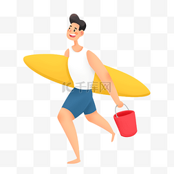 旅游漫画图片_创意夏季海边人物沙滩冲浪男孩